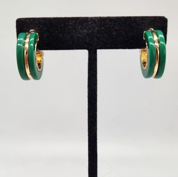 Lot Of 3 Pairs Bijou BRIGITTE Pierced Earrings Butterfly Gold Nugget Green Hoop - Picture 7 of 15